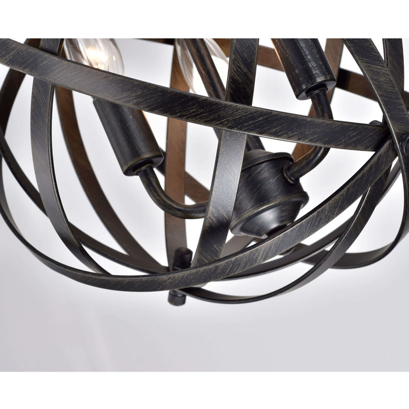 Vilnius 3 - Light 12.7" Antique Black Metal Globe Semi Flush Mount