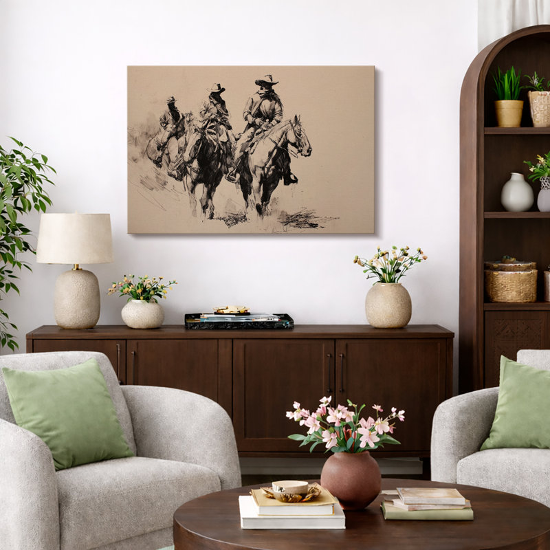 Western Cowboy, dessin de cavaliers, Toile tendue, H 32 po x l 48 po