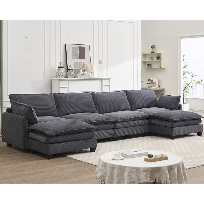 Canapé modulaire, grand canapé en forme de U en velours Canapé confortable à 4 places avec 2 repose-pieds, 2 coussins lombaires, canapé profond pour le salon