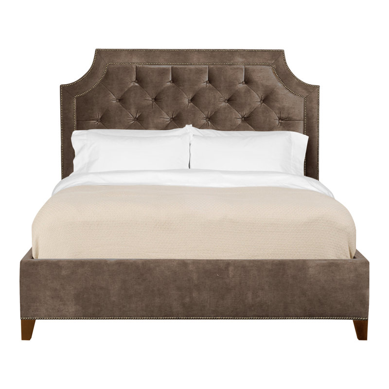 Audrey/Asher Queen Tufted Upholstered Low Profile Panel Bed, Worthy Snow, Havana, Yes