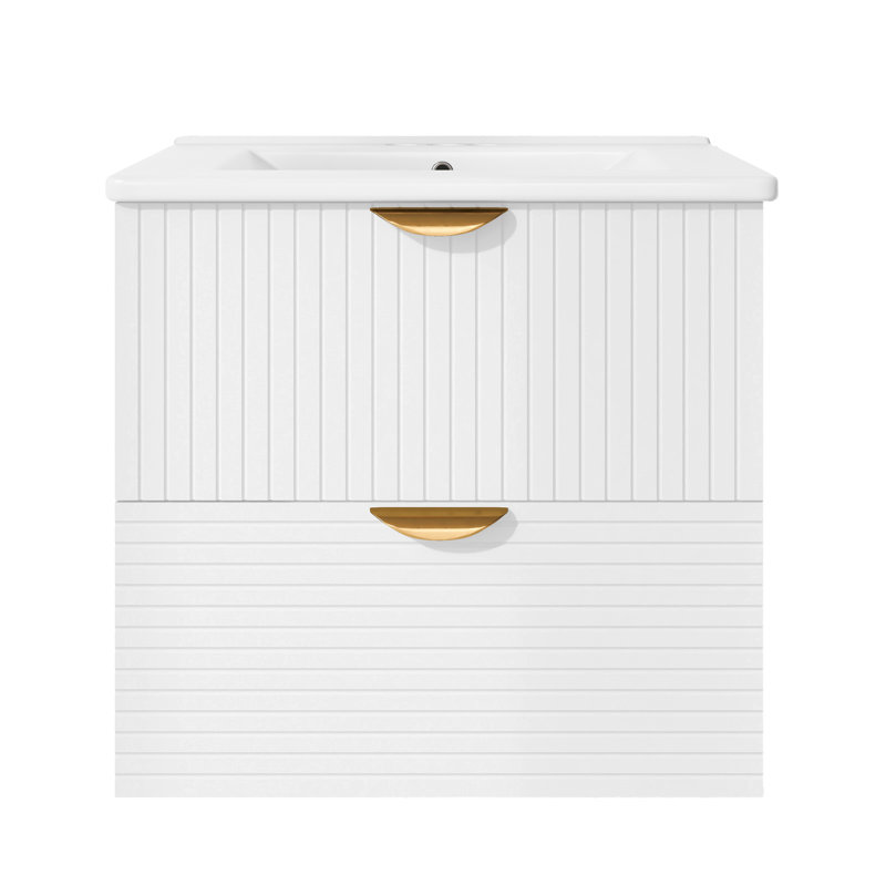 Meuble-lavabo mural de 24 po avec 2 tiroirs, idéal pour les petites salles de bain, Blanc