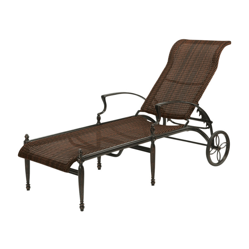 Bel Air Woven Chaise Lounge, Midnight Gold Frame/Chestnut Wicker