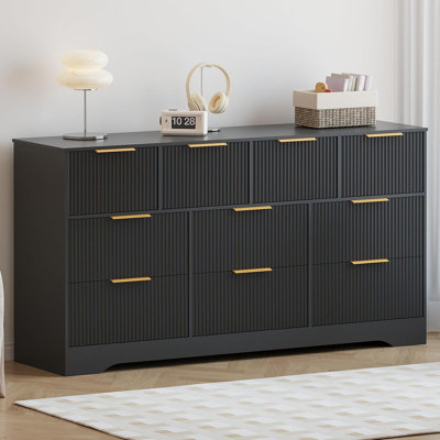 Commode 59 po à 10 tiroirs avec texture cannelée, commode moderne avec ensemble anti-basculement, meuble télé