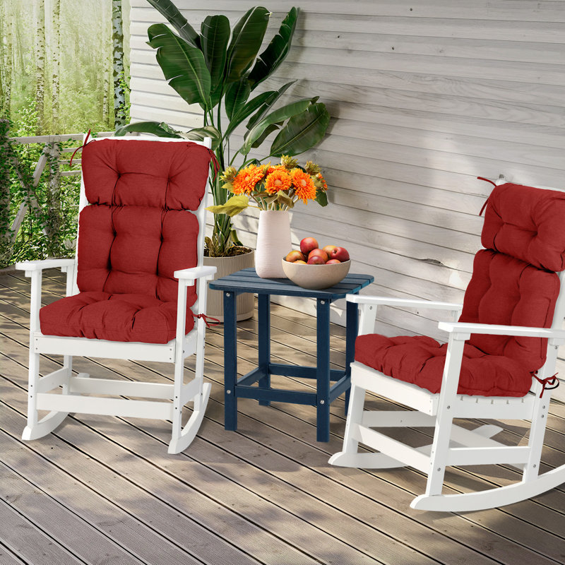  Outdoor Tufted High Back Cushions Patio Replacement Chair Cushion, Set of 2, Red