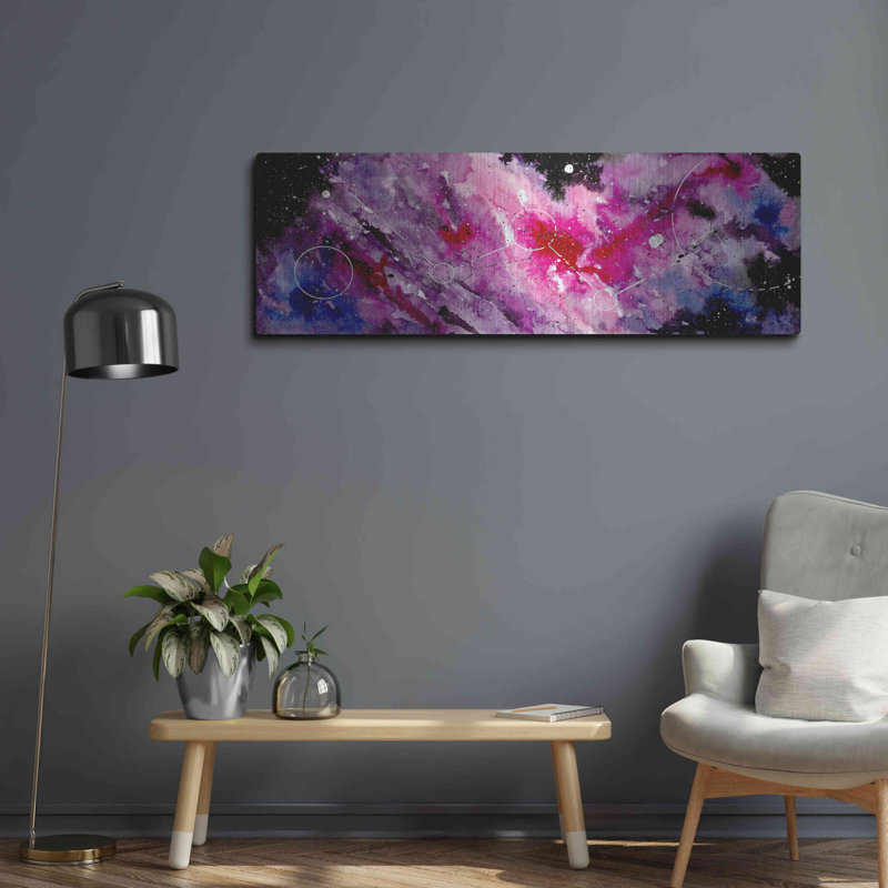 «Watercolor Nebula Fushia» par Craig Snodgrass, art mural en métal, 48 po x 16 po, H 16 po x l 48 po