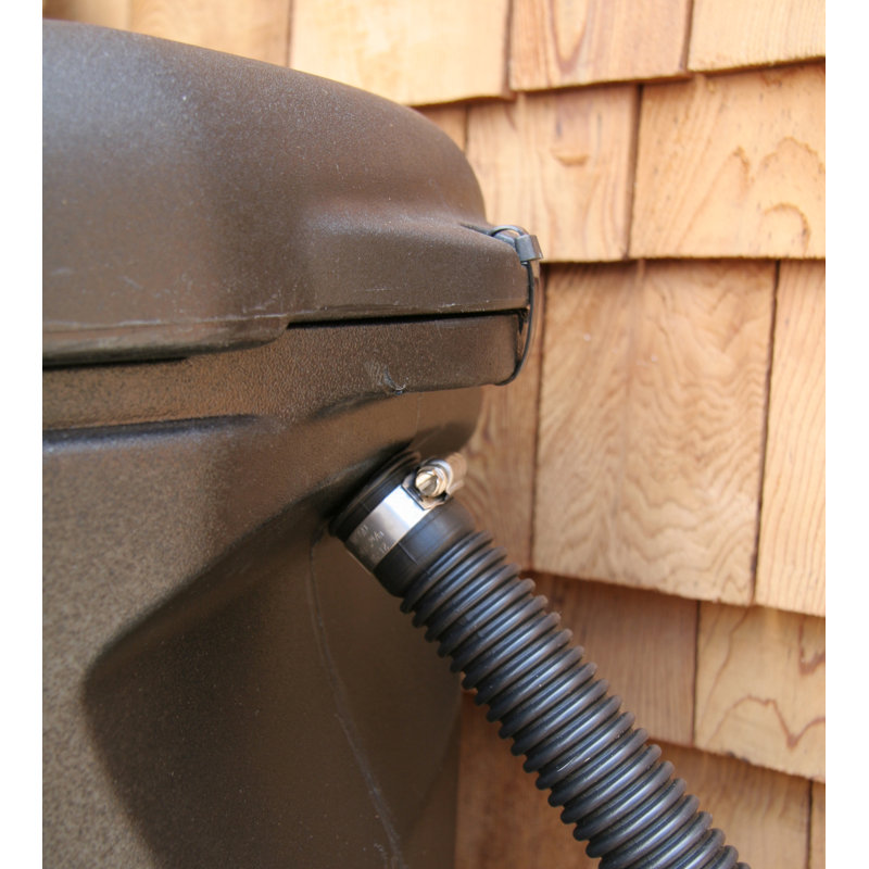 Rain Water Solutions Weather Resistant Plastic Drainable Dual Overflow Rain Barrel and Hose