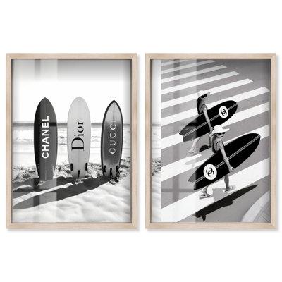 Ensemble de décorations murales tendance « Modern Surf Icon Set » en cadre-boîte d'Art Remedy, cadre noir, 10 x 15