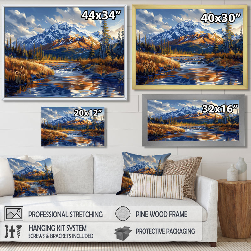 Alaska Denali National Park Autumn River I - Alaska, art mural, Toile avec cadre flottant brun, H 30 po x l 40 po x P 1,5 po