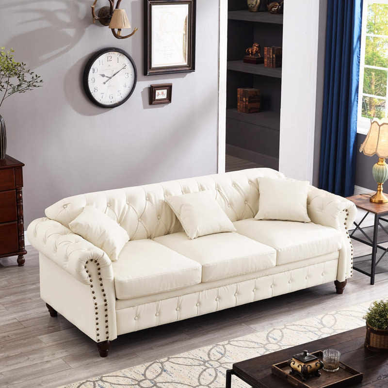 Salon 85,8 po avec similicuir et rangement fonctionnel - couleur, Ivoire blanc