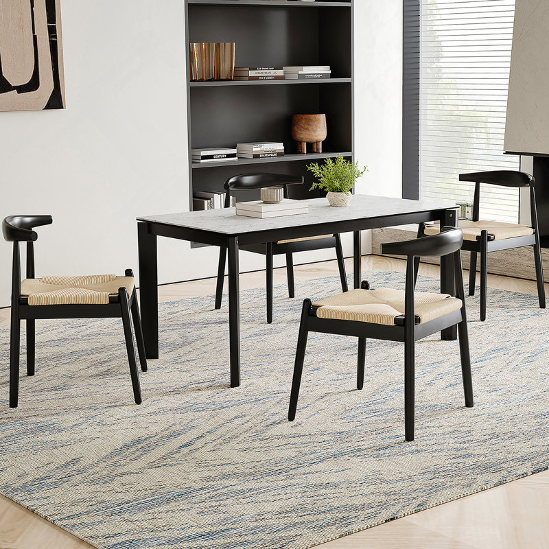 Ensemble de 2 chaises de salle à manger tissées de style Mid-Century avec structure en chêne massif et siège tissé à la main pour un espace de vie et de salle à manger élégant