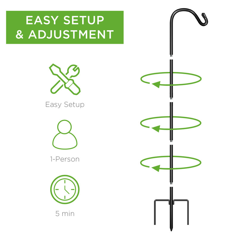 Adjustable Black Metal Shepherd Hooks with 3-Prong Base
