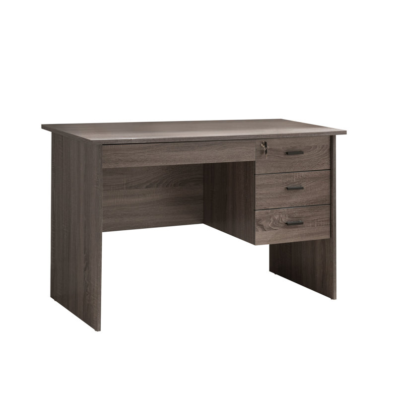 Bureau verrouillable 3 tiroirs gris vieilli pour la maison avec 3 systèmes