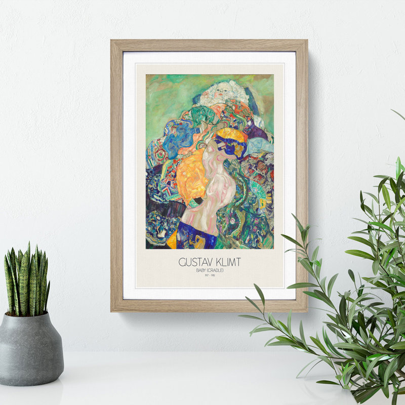 Baby Cradle with Border by Gustav Klimt - Picture Frame Painting, 48cm H x 36cm W x 2cm D, Oak Framed