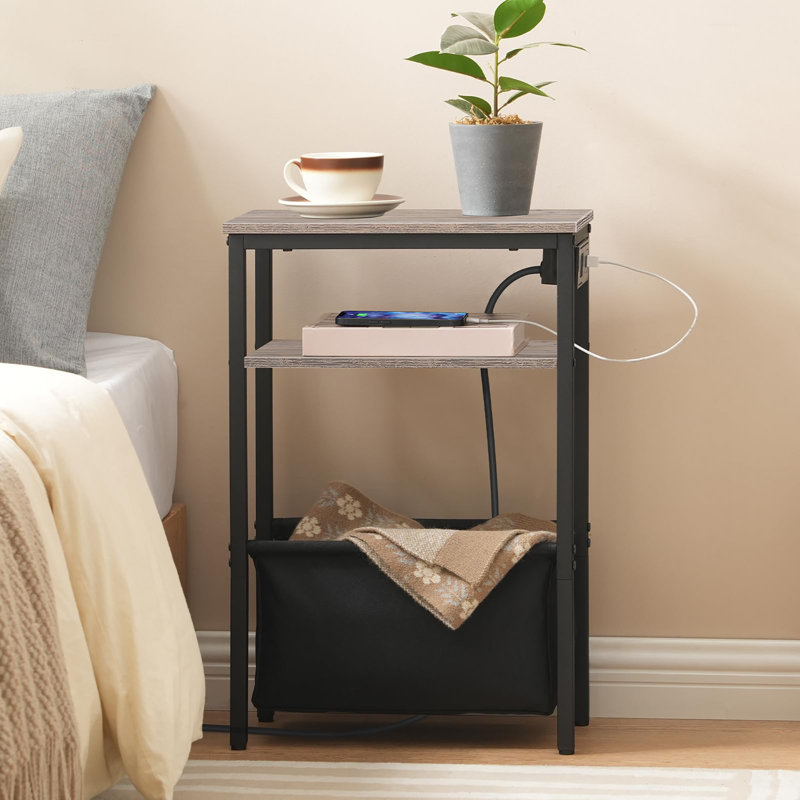 Slim Side Table with Storage, Grey