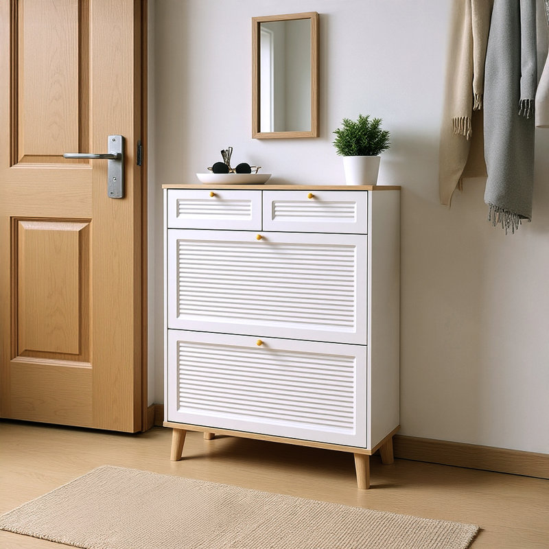 Modern Narrow Shoe Cabinet with Flip Doors and Drawer Storage for Entryway, 31.5" Wide Space-Saving Shoe Organizer