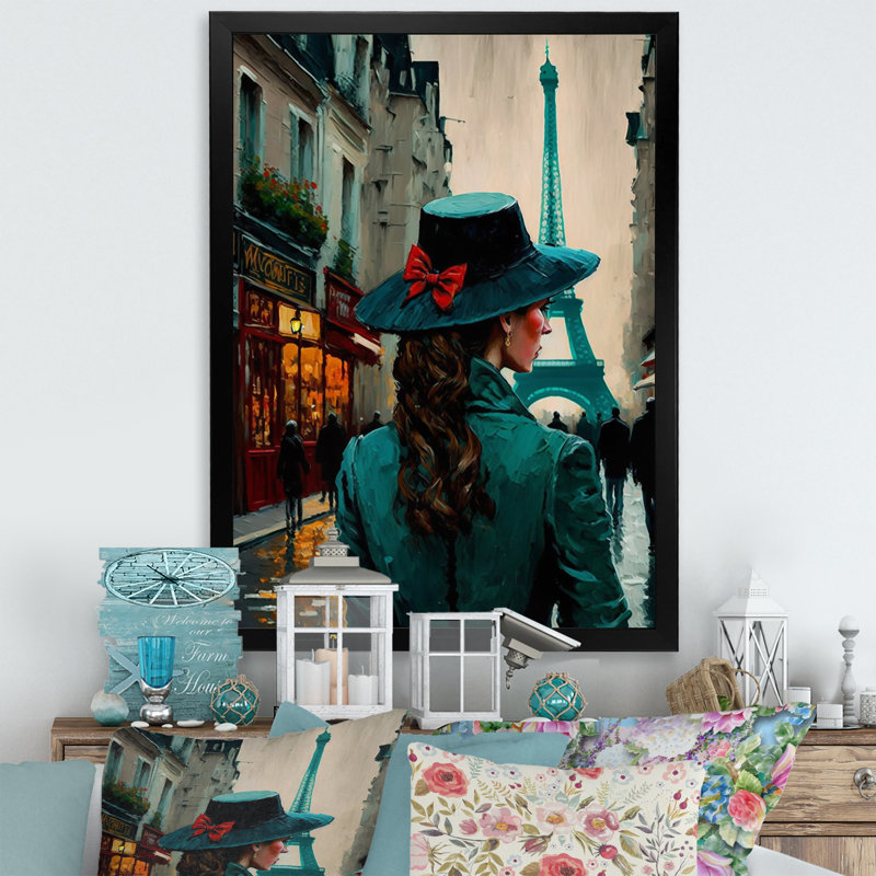 «Young Stylish Lady in Paris», reproduction sur toile, H 40 po x l 30 po x P 1,5 po, Cadre photo noir