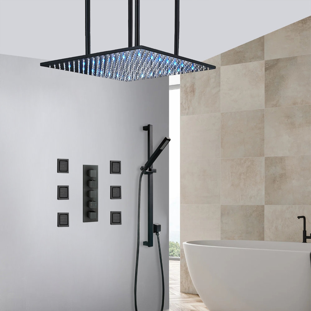 Genoa Square Thermostatic Bath Shower Set with Rainfall Shower Head & Hand  Shower