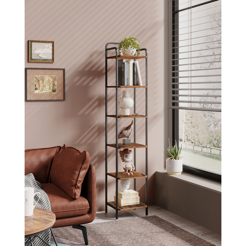 Bookcase Bookshelf, Narrow Tall Bookcase, Slim Wooden Shelving Unit for Bedroom, Living Room, Home Office, Sturdy 