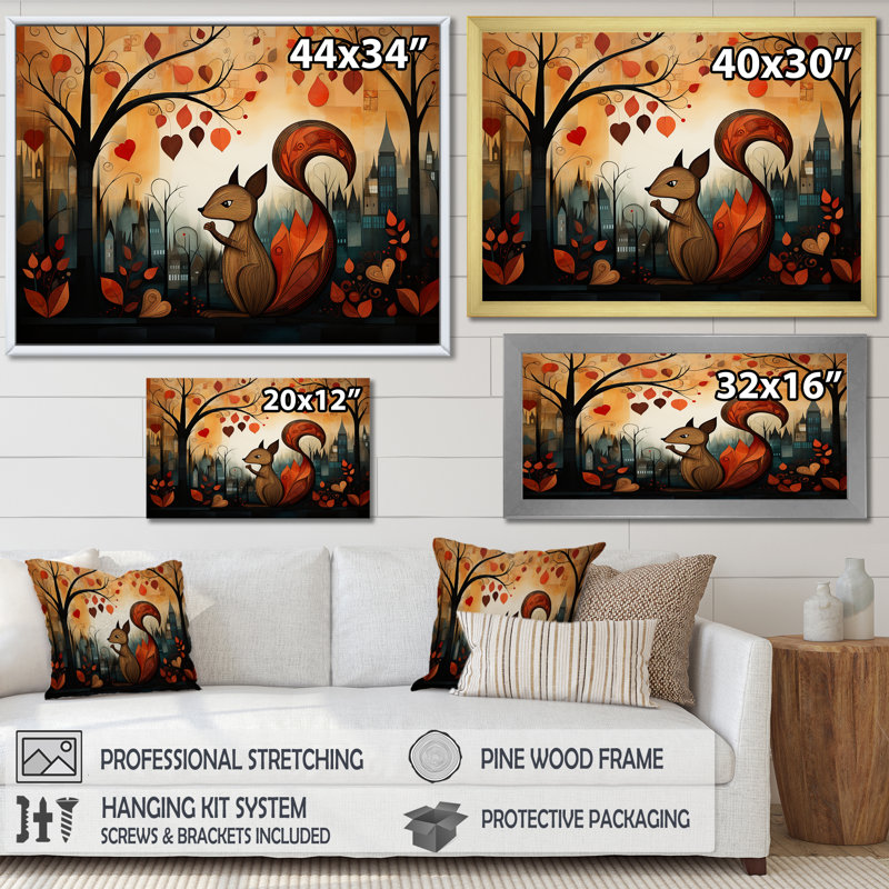 Écureuil, paysage pour chambre de bébé - Écureuil, art mural animal, Toile tendue, H 30 po x l 40 po x P 1,5 po