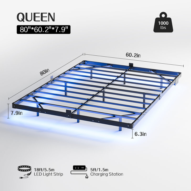 Floating Bed with LED Lights and USB Charging, No Box Spring Needed, Queen