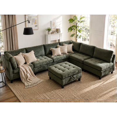 7-Piece Deep Seat Modular Chenille Sectional Sofa with Storage Ottoman, Convertible Living Room Couch