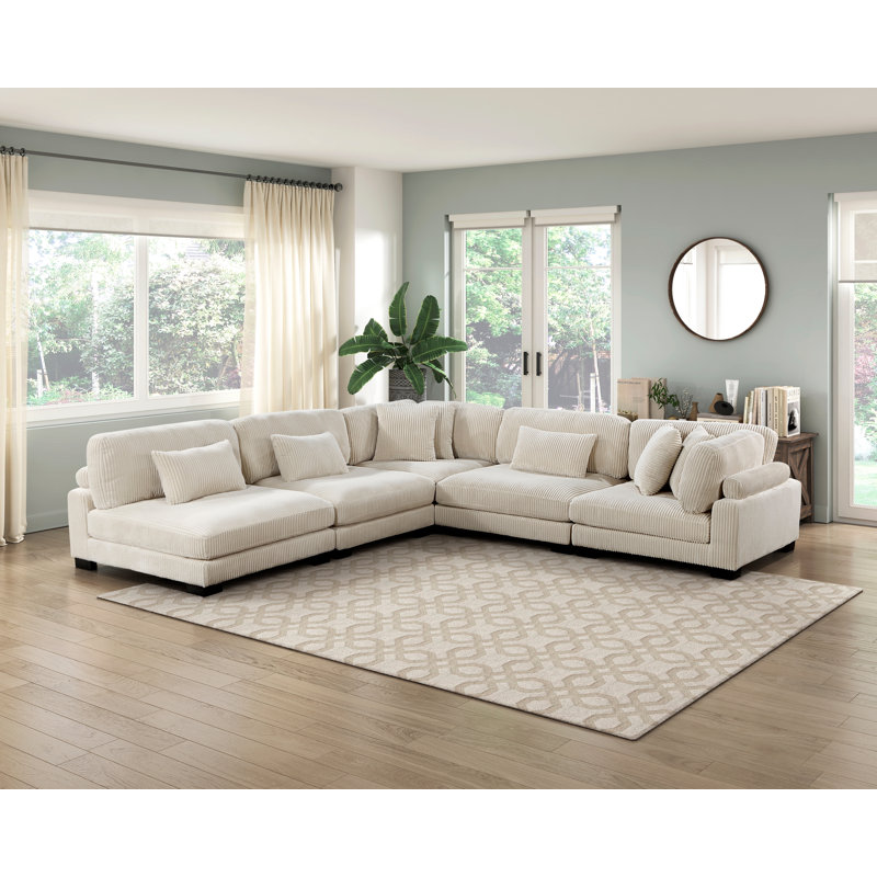 Canapé modulaire 5 pièces Sumekh, Velours côtelé beige