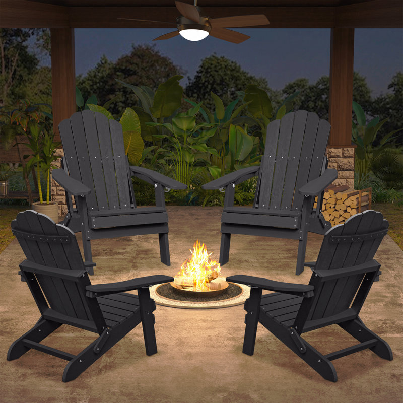 Chaise Adirondack réglable avec porte-gobelet, chaise toutes saisons pour terrasse (noir), Noir