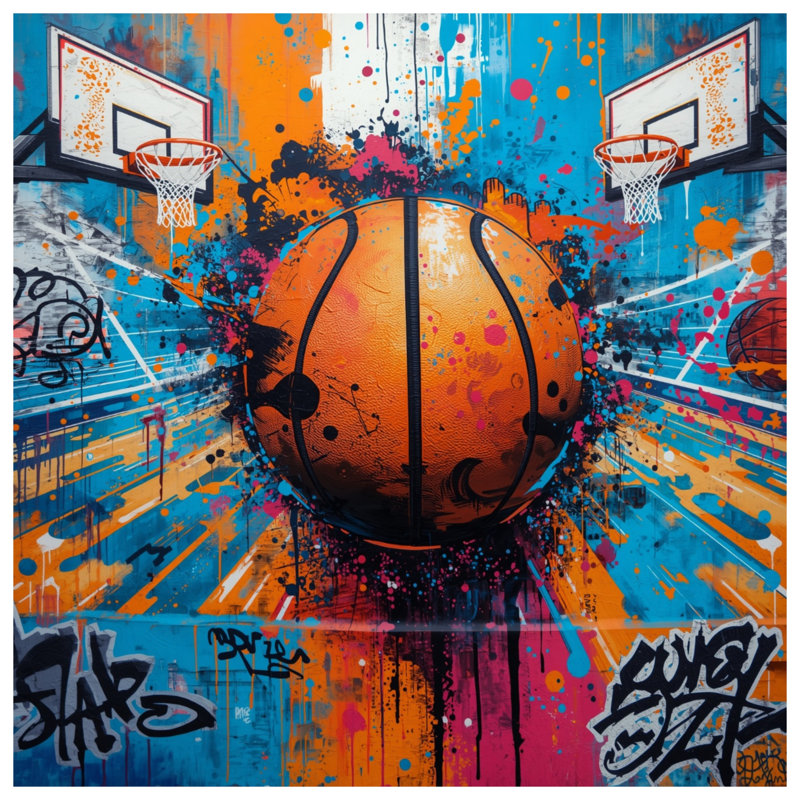 Rideaux de douche Graffiti Basketball Court, L 70 po x H 84 po