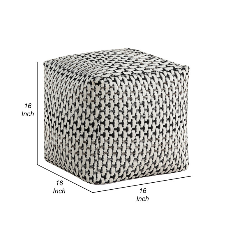 Repose-pieds pouf moderne, jacquard tissé noir et blanc, carré de 16 pouces