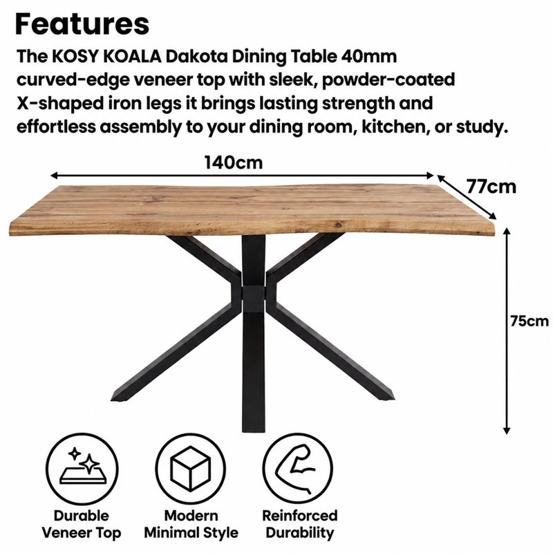 Rustic Wood-Effect Wavy X Shaped Legs Dining Table Set with Grey Velvet Chairs & Bench, 75cm H x 80cm W x 140cm D