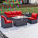 7-Piece Wicker Patio Conversation Set With Cushions,Coffee Table And Outdoor Fire Pit Table With Aluminum Top, PE Rattan Base, And  White Glass Wind Guard