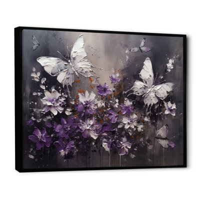 Ryuzo Purple And White Butterfly Wings And Flowers - Floral Canvas Prints
