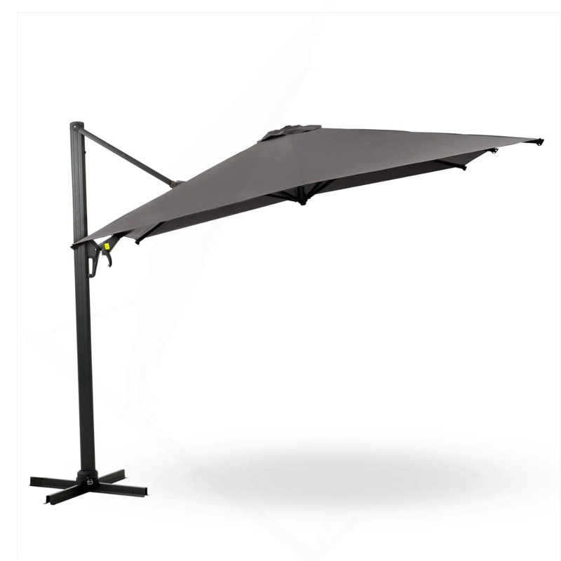 Grand parasol de patio en porte-à-faux carré de 10 pi avec rotation à 360 ° et réglage des mésanges et parasol de terrasse robuste à baldaquin en polyester sans base.