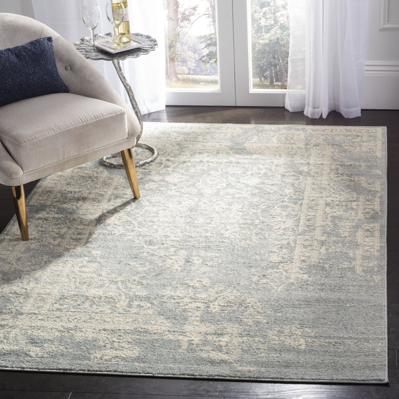 Tapis à motif oriental ardoisé / ivoire Nuss, Rectangle 9 pi x 12 pi