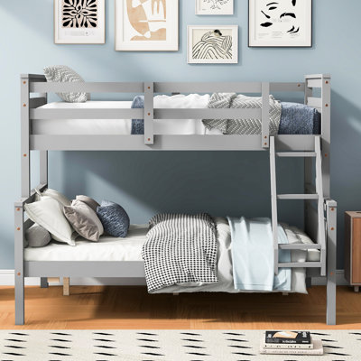 Twin Over Full Bunk Bed In Gray For Bedroom, Equipped With Features Robust Measures