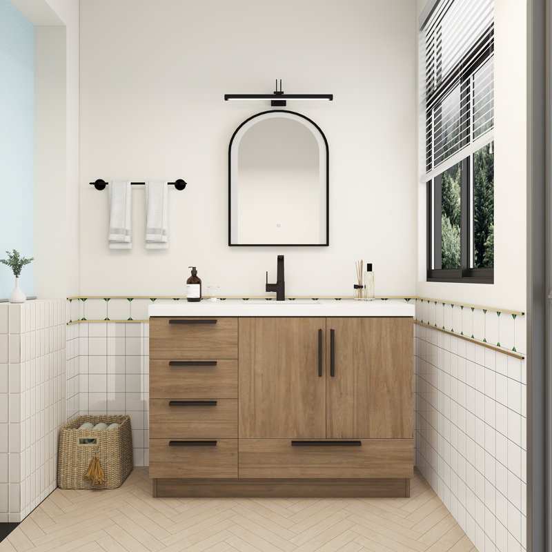 Meuble-lavabo autoportant avec tiroirs latéraux Carla, Chêne français foncé, 47"