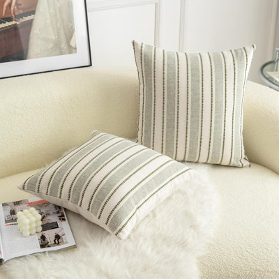 Boho Throw Pillow Covers, Farmhouse Textured Pillow Case, 20 X 20 Inch Set Of 2, Chair Sofa Bedroom Living Room Home Decor Couch Cushion Case, Striped
