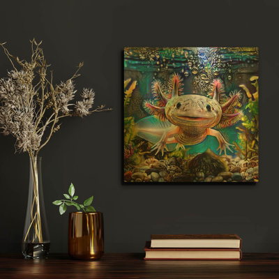 'Ajolote Axolotl Axolote' By Pedro Gavidia Gold Metal Wall Art, 12" x 12"