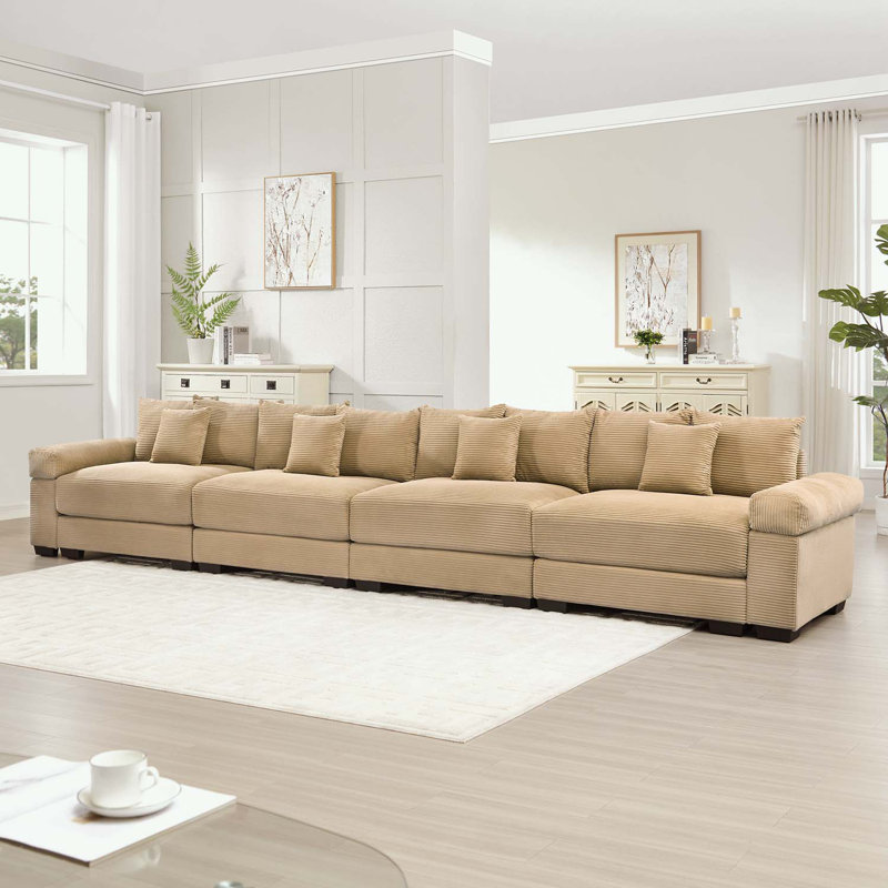 Modular Sectional Couch with 12 Throw Pillows, Camel Corduroy
