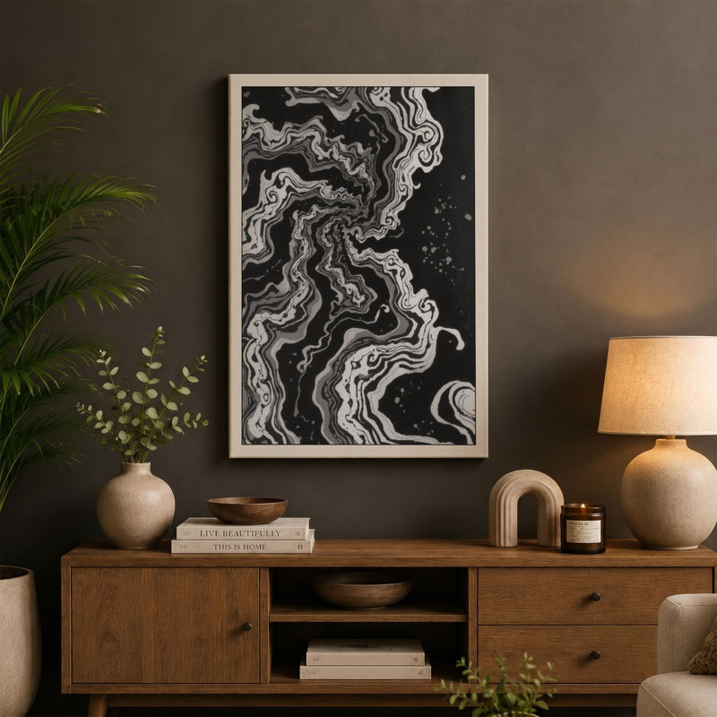 Flowing Currents Abstract - Wrapped Canvas, 36x24 - 91.4 x 61.0 cm, Taupe Border