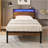 Twin Size Metal Platform Bed Frame With Wooden Headboard And Footboard With USB LINER, LED Lights ,No Box Spring Needed, Large Under Bed Storage