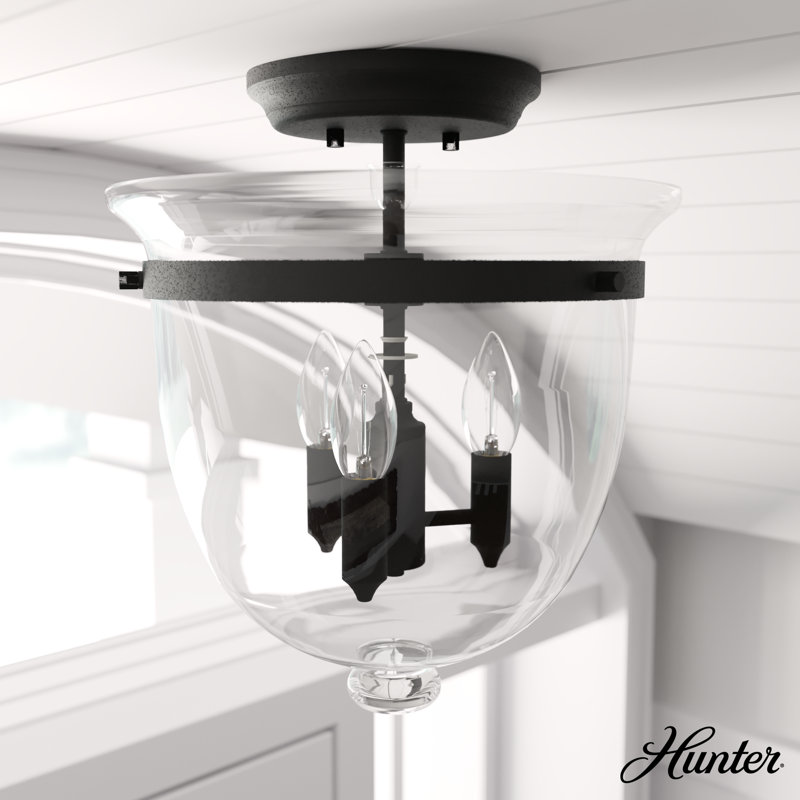 Rustic White Glass 3-Light Semi-Flush Mount Pendant