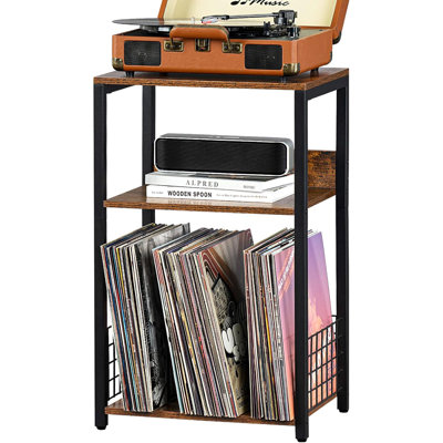 3 Tier End Table,Record Player Stand with Storage Up to 100 Albums
