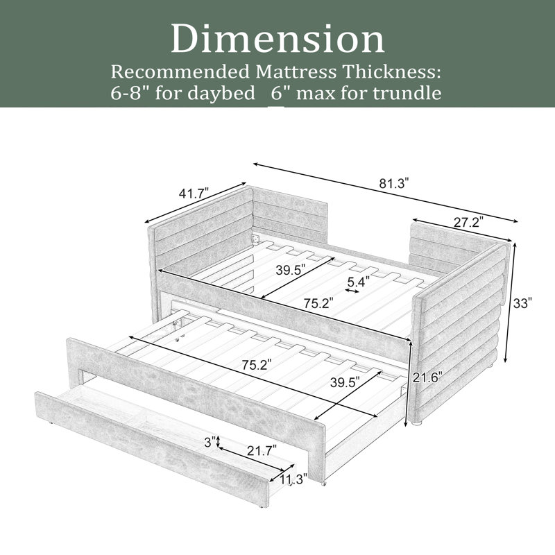 Twin Size Upholstered Daybed With Trundle And 3 Storage Drawers, Fabric Sofa Bed For Guest Room, Living Room, Space-Saving Modern Day Bed Frame, No Box Spring Needed