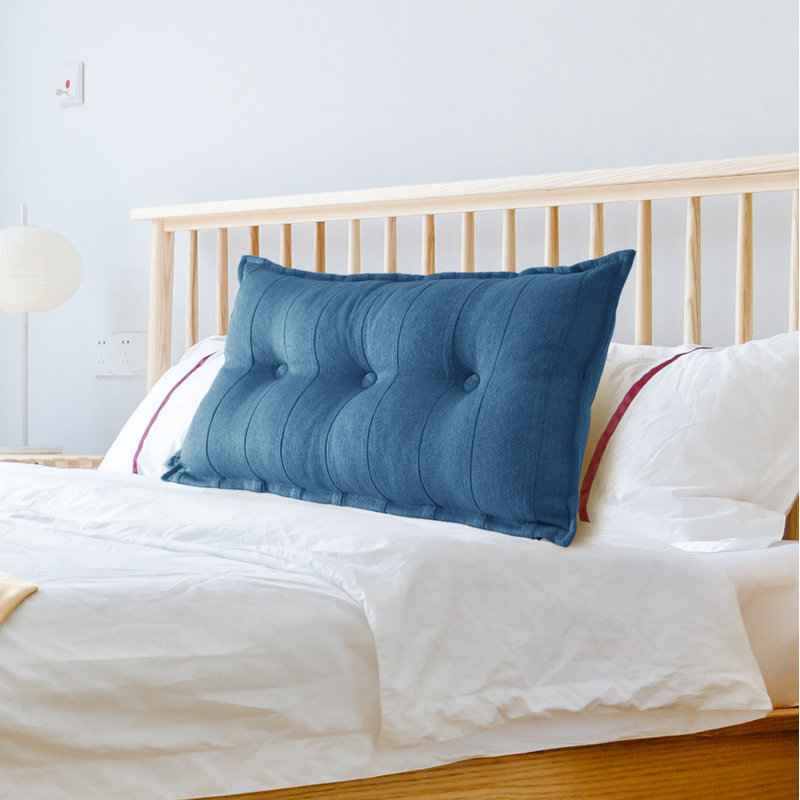 Sit-up Back Comfort Button Tufted Decorative Headboard Back Support Throw Pillow, Accent Body Pillow for Side Sleepers, Blue