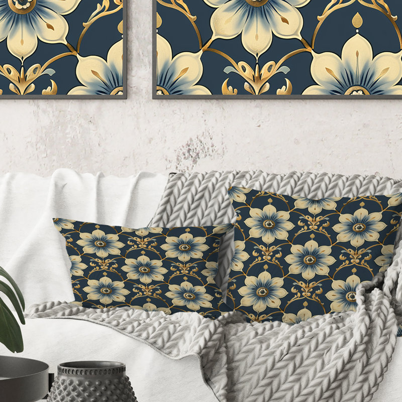 Coussin lombaire traditionnel en forme de mosaïque traditionnelle bleue et dorée II