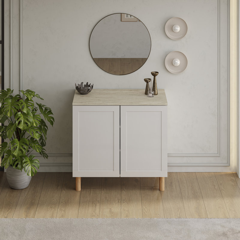 Boli Sideboard , Single, White/Traverten
