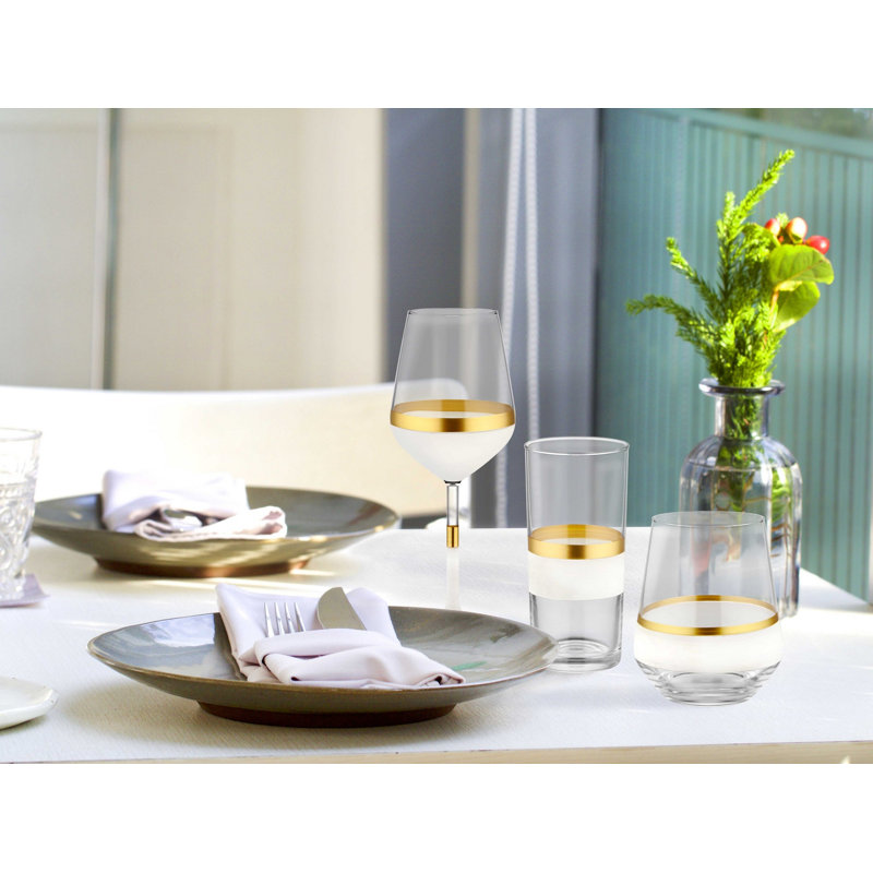 Élégant ensemble de verres blancs et dorés (6 pièces), 3,5 x 3,1 x 3,1 pouces | 100% verre, capacité de 10,1 oz liq. Vaisselle élégante pour les fêtes et les occasions spéciales, ne va pas au lave-vaisselle ni au micro-ondes, parfaite pour la décoration intérieure