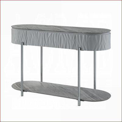 Table basse à haute brillance grise avec pieds en métal chromé, rangement intégré Conception peu encombrante
