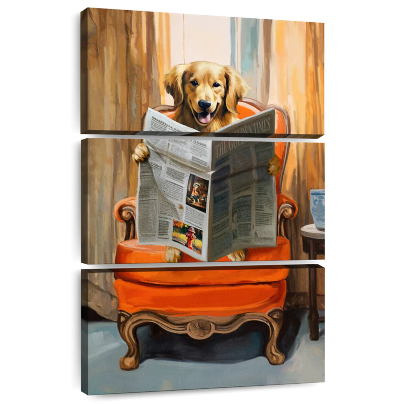 Brampt Golden Retriever lecture des nouvelles, H 38 po x l 24 po